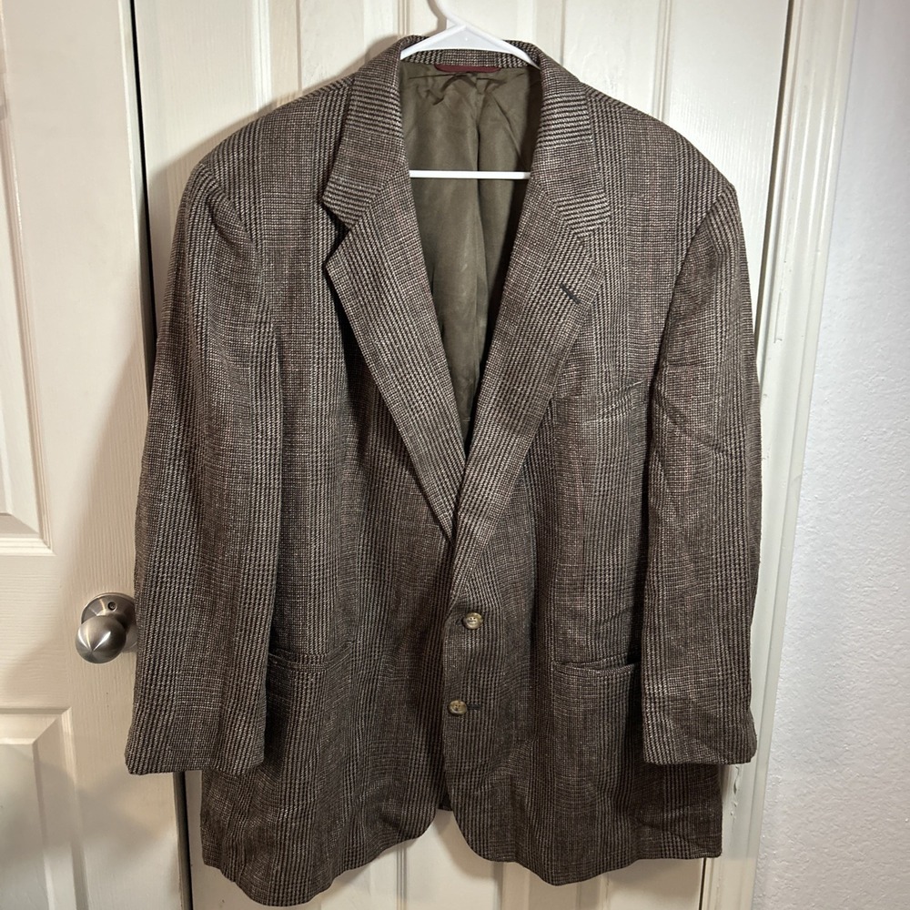 Hart Schaffner Marx Men's 100% Wool 2-Button Blazer Brown/Blue‎ Plaid • USA